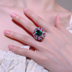 Pink Marquise Emerald Green Multi Cubic Zirconia Silver Anti Tarnish Adjustable Ring For Women