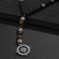 Black Brown Beads Anchor Wheel Silver Long Necklace Chain For Men Women