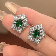 Flower Red Gemstone Silver Cubic Zirconia Necklace Earring Ring Set For Women