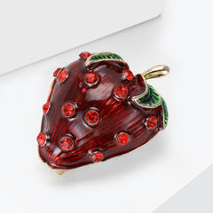 Red Strawberry Gold Rhinestone Alloy Brooch For Women