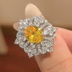 Flower Red Gemstone Silver Cubic Zirconia Necklace Earring Ring Set For Women