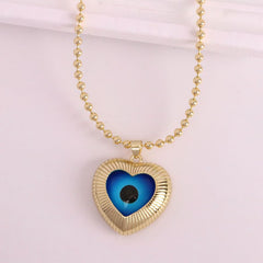 Blue Evil Eye Heart Gold Anti Tarnish Copper Pendant Chain For Women