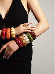 Glossy Resin Multicolor 18K Gold Stainless Steel Bracelet Adjustable stackable For Women