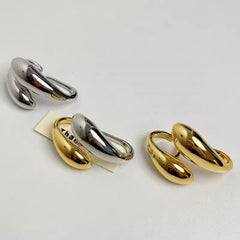 Two Tone 18K Gold Silver Glossy Adjustable Dual Finger Ring For Women