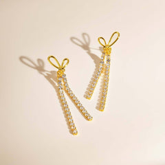 Bow Design Gold Plated CZ Anti Tarnish Stainless Steel Drop Earrings