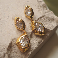 Designer Organic Shape Gold Plated CZ Anti Tarnish Copper Drop Earrings