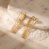 Luxury Triple Chain Gold Plated CZ Anti Tarnish Copper Drop Earrings
