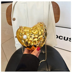 Beaten Finish Acrylic Heart Gold Silver Transparent Mini Bag Hand Bag Solder For Womenbang