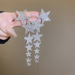 Star Cubic Zirconia Silver White Anti Tarnish Dangler Tassel Earring For Women Group5