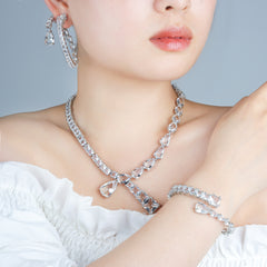 Premium Silver Tone Teardrop Silver Plated CZ Copper Necklace Combo Set