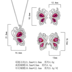 Butterfly Pink Silver Cubic Zirconia Anti Tarnish Necklace Earring Ring Set For Women