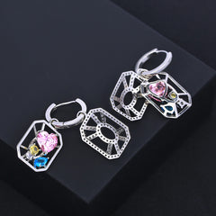 Trendy Openwork Hexagon Silver CZ Anti Tarnish Copper Hoop Earrings