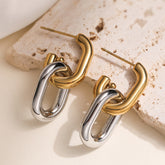 Gold Silver Dual Tone Chain Link Copper Drop Earrings For Women