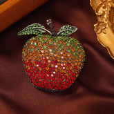 Red Green Apple Gold Plated Rhinestone Brooch For Women