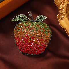 Red Green Apply Gold Plated Rhinestone Brooch For Women