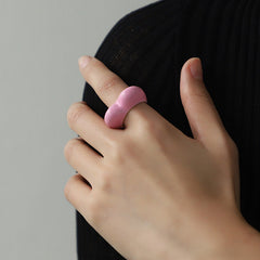 Heart 18K Gold Red Pink Black Enamel Ring For Women