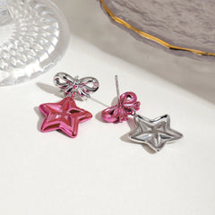 Star Bow Silver Purple Stanless Steel Anti Tarnish Dagler Drop Earring For Women
