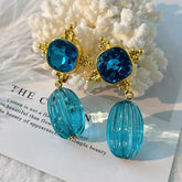18K Gold Plated Aqua Blue Crystal Drop Dangler Earrings For Women