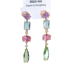 Multi Color Gold Plated Cubic Zirconia Alloy Dangler Earrings