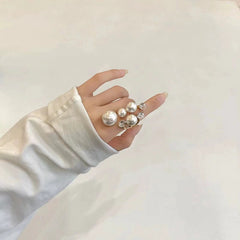 Multi White Pearl Gold Plated Copper Anti Tarnish Fancy Ring For Women