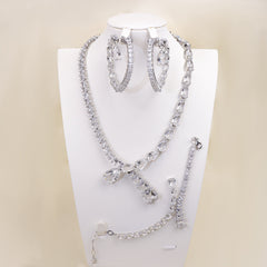Premium Silver Tone Teardrop Silver Plated CZ Copper Necklace Combo Set