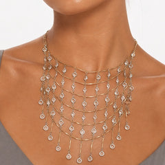Multi-Layer Waterfall Gold Plated Rhinestone Fringe Necklace For Women