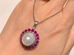 Pearl Green Pink Silver Cubic Zirconia Anti Tarnish Necklace Earring Set For Women