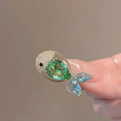 Multi Color Fish Gold Cubic Zirconia Copper Brooch For Women