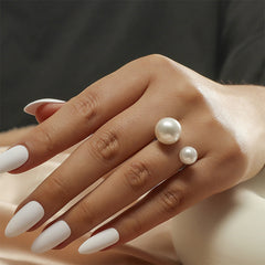 Dual Pearl White 18K Gold Anti Tarnish Free Size Ring For Women