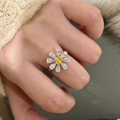 Pink Yellow White Flower Gold Cubic Zirconia Copper Adjustable Ring