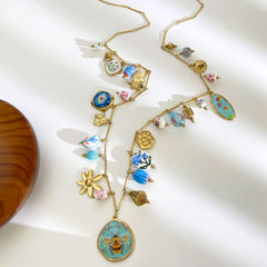 Luxury Multi Color Turquoise Gold Plated Beads Copper Necklace For Women