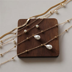 Drop White 18K Gold Anti Tarnish Pearl Layer Link Chain Anti Tarnish Necklace For Women Group1