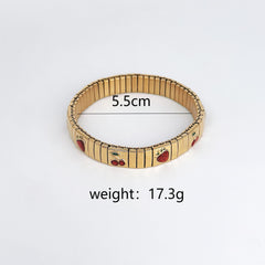 Red Cherry & Strawberry Stretchable Gold Enamel Stainless Steel Bracelet