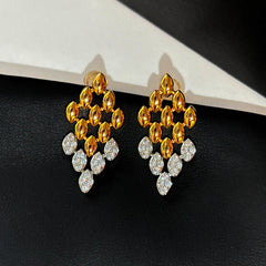 Gold Designer Dual Tone Oval Cubic Zirconia Copper Drop Earrings