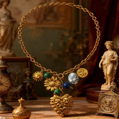 Blue Green Heart Beads Flower Sun Gold Alloy Necklace For Women