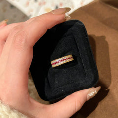 18K Gold Pink Cubic Zirconia Surface Anti Tarnish Band Ring For Women