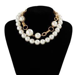 Ball 18K Gold Silver Pearl Anti Tarnish Dual Layer Necklace For Women