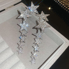 Star Cubic Zirconia Silver White Anti Tarnish Dangler Tassel Earring For Women Group5