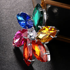 Rainbow Flower Multicolour Crystal Silver Free Size Anti Tarnish Ring For Women