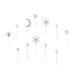 Star Moon Rhinestone Silver Hair Clips Hair Accessories For Women