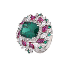 Pink Marquise Emerald Green Multi Cubic Zirconia Silver Anti Tarnish Adjustable Ring For Women