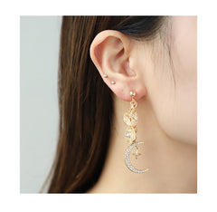 Coin Star Sun Moon Clouds Universe 18K Gold Anti Tarnish Necklace Earring Bracelet Set For Women