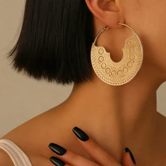 Gold Bohemian Hollow Floral Plain Jewellery Hoop Earrings For Women