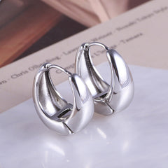 Glossy Oval Crescent 18K Gold Silver Hoop Earring For Women