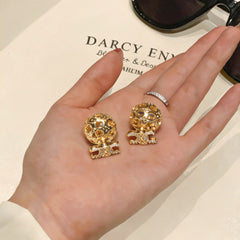 Luxury Openwork Ball Gold Silver CZ Anti Tarnish Copper Stud Earrings