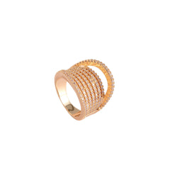 Luxury Multi Row Gold Plated CZ Copper Anti Tarnish Cocktail Ring