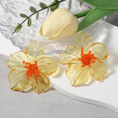 Acrylic Transparent Flower Orange Dangler Stud Earring For Women