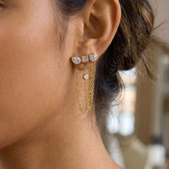 Luxury Triple Chain Gold Plated CZ Anti Tarnish Copper Drop Earrings