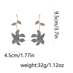 Flower Leaf 18K Gold Silver Cubic Zirconia Anti Tarnish Dangler Earring For Women