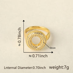 Initial Letter Alphabets Cubic Zirconia 18K Gold Adjustable Ring For Women Group1